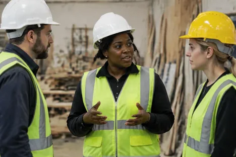 An experienced manager leading a discussion in a contractor workshop